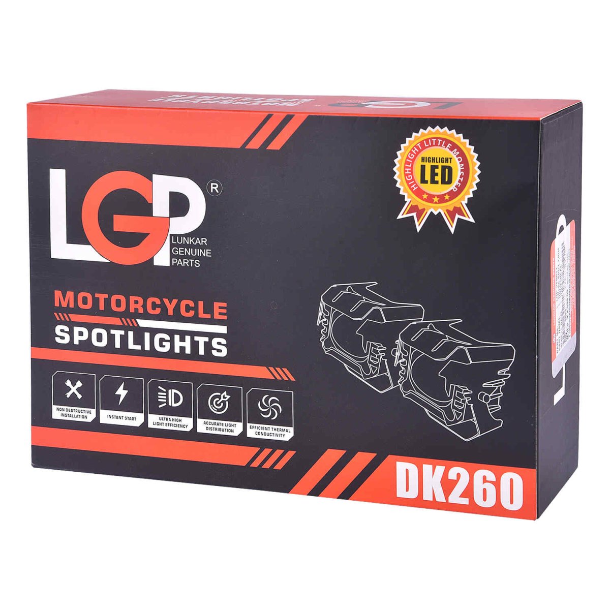 LGP DK260 LED Fog Lamp for Bike (Pair) | Wiring Harness & Wired Switch Included | High Power, Universal Motorcycle Fit - View