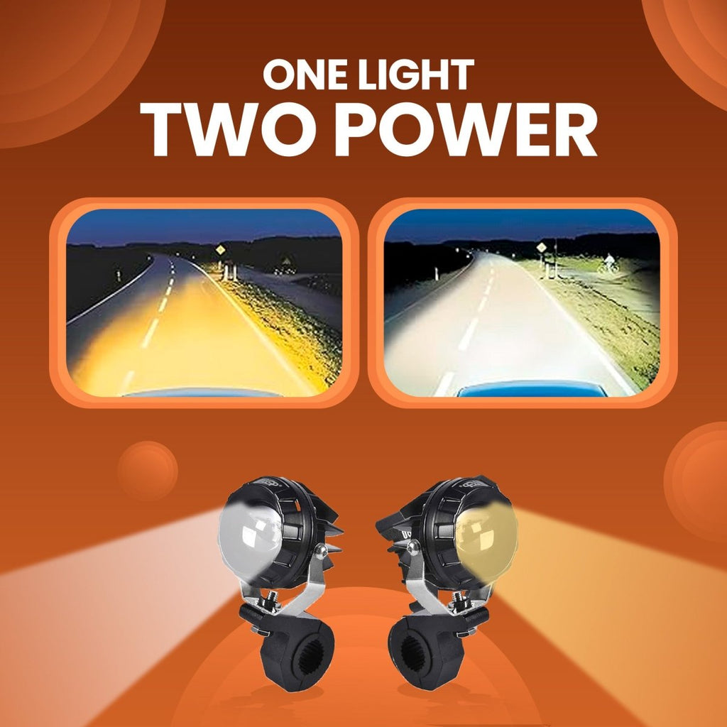 LGP DK330 Dual Beam LED Spotlight for Bike (Pair) | 60W 7500LM Yellow & White | Waterproof, Universal Motorcycle Fit - View 6