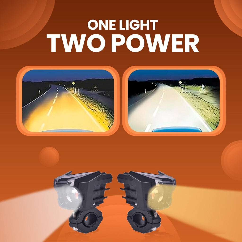 LGP DK34 Dual Beam LED Spotlight for Bike (Pair) | 60W 7500LM, Yellow & White | Waterproof IP67, Universal Motorcycle Fit
