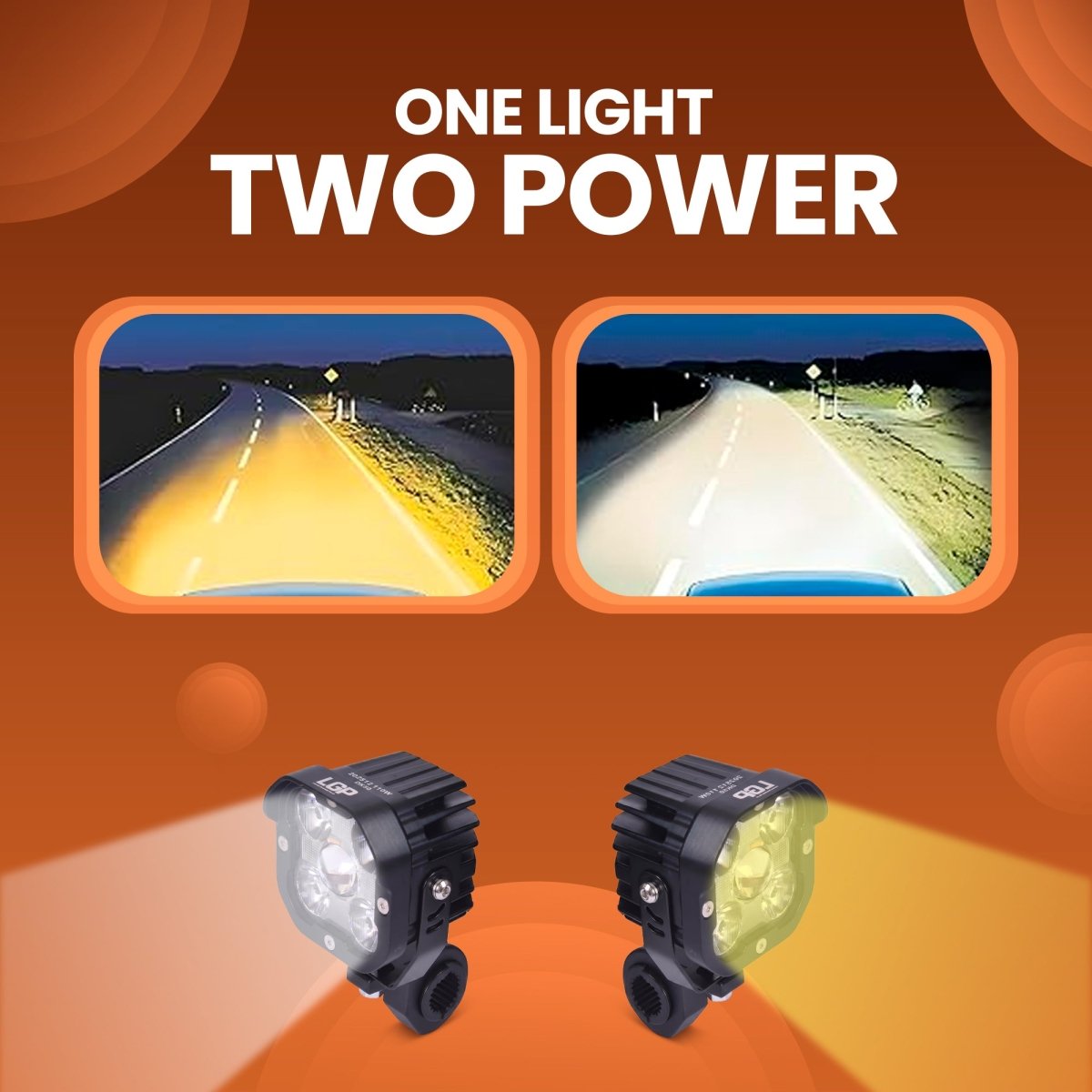 LGP DK50 High Power LED Spotlight for Bike (Pair) | 110W 13750LM | IP67 Waterproof Auxiliary Fog Light, Universal Motorcycle