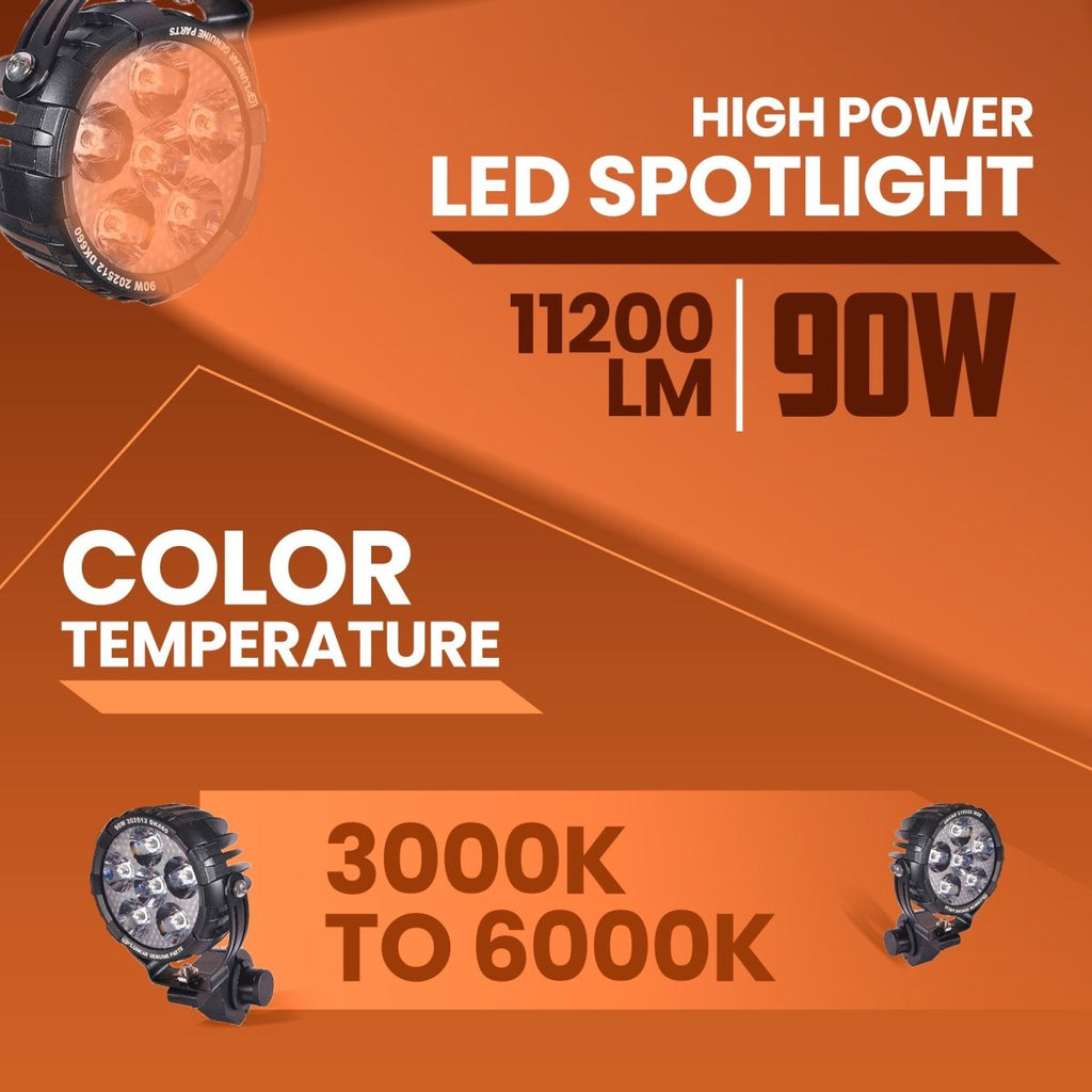 LGP DK660 High Power LED Spotlight for Bike (Pair) | 90W 11200LM | IP67 Waterproof Auxiliary Fog Light, Universal Motorcycle