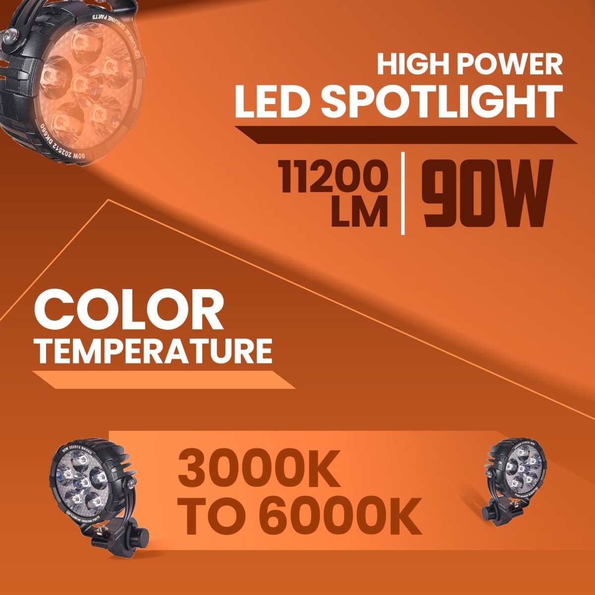 LGP DK660 High Power LED Spotlight for Bike (Pair) | 90W 11200LM | IP67 Waterproof Auxiliary Fog Light, Universal Motorcycle