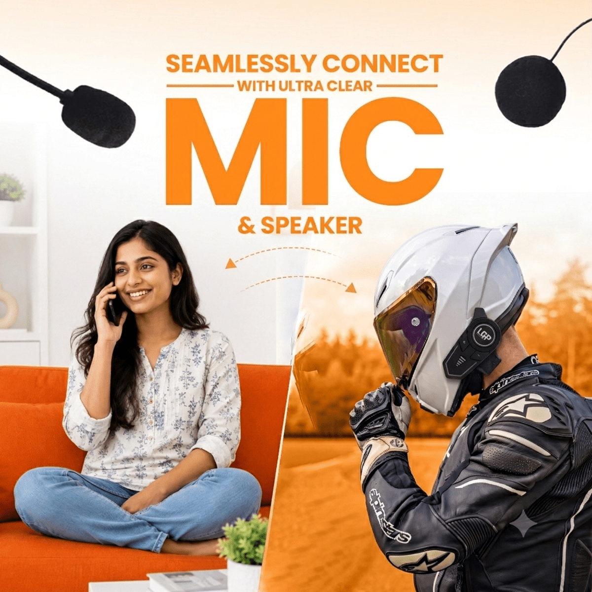 LGP F20 Bluetooth Helmet Headset | Wireless Bike Helmet Speakers with Mic, Music & Call Control | Universal Fit - View 5