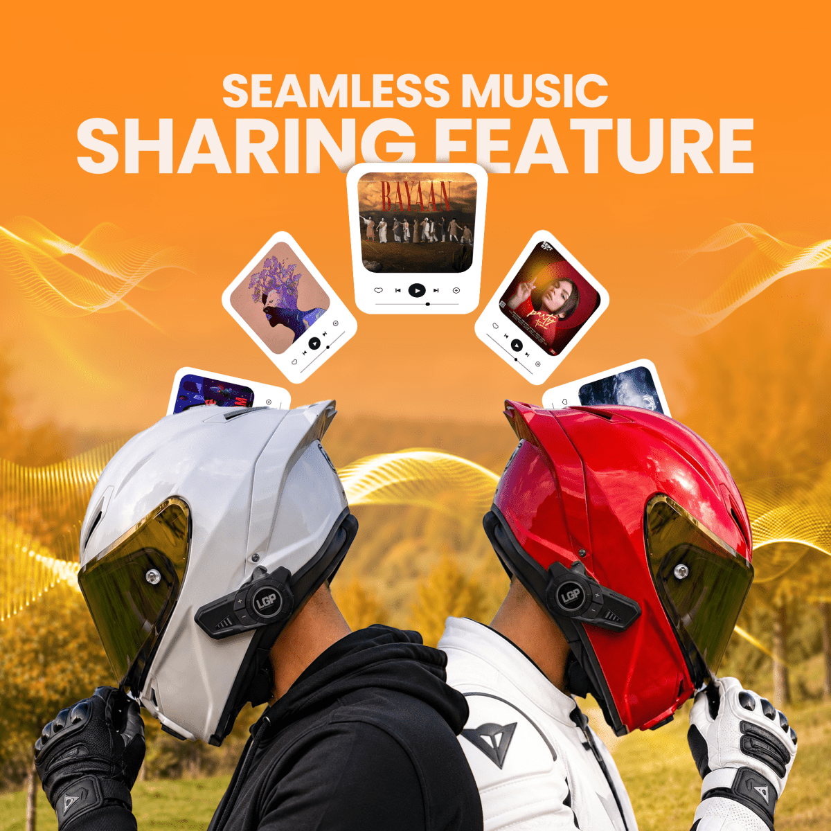 LGP F20 Pro Helmet Bluetooth Headset for Bike Riders, Bluetooth 6.1, Two-Person Intercom, Music Sharing, 1000mAh Battery, RGB