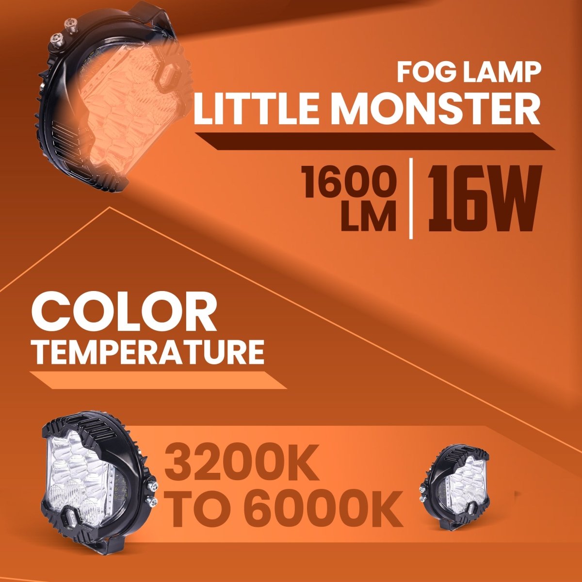 LGP Little Monster White LED Fog Lamp for Bike | Compact Spotlight Auxiliary Light | Waterproof, Universal Motorcycle &