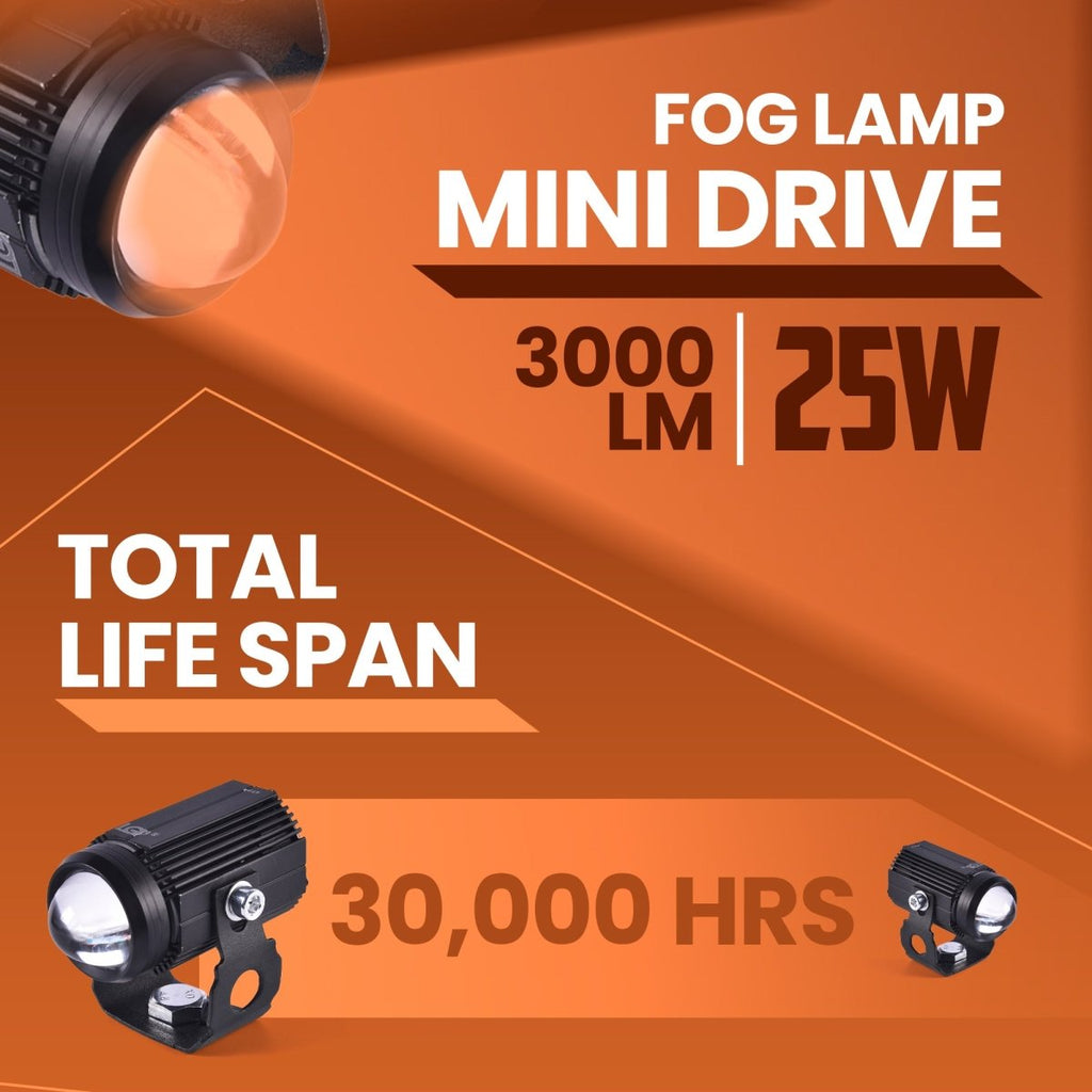 LGP Mini Drive LED Fog Lamp for Bike (Pair) | Compact Driving Spotlight | Waterproof, Universal Motorcycle & Scooter Fit