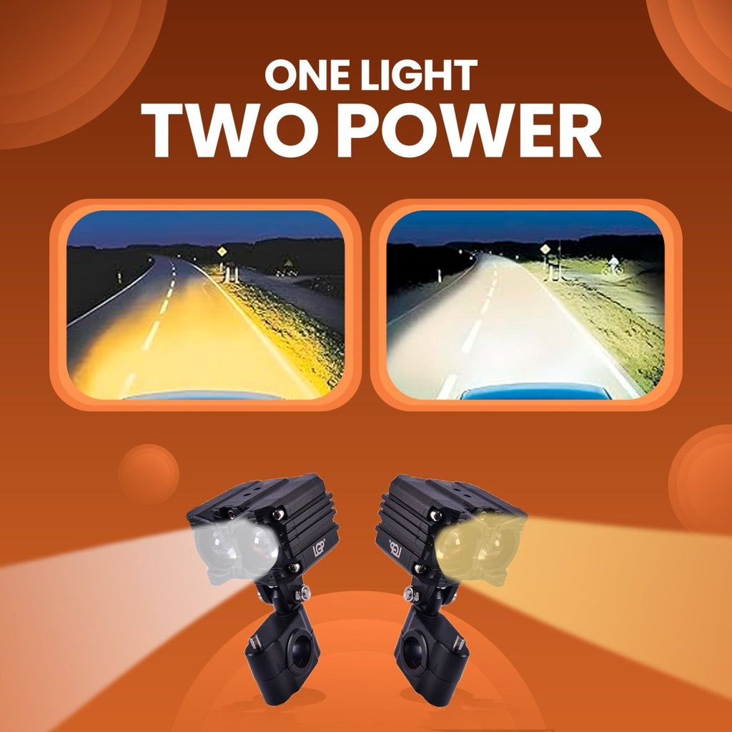 LGP MK05 Dual Beam LED Spotlight for Bike (Pair) | 80W 7000LM Yellow & White | IP67 Waterproof, Universal Motorcycle Fit