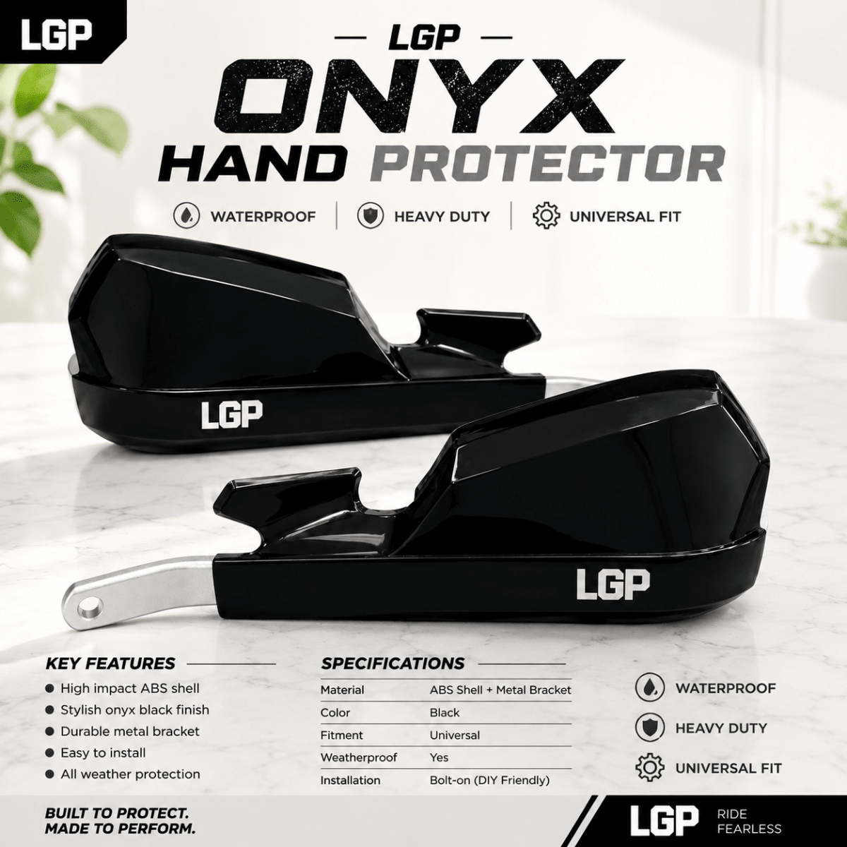 LGP Onyx Universal Motorcycle Hand Protector With Aluminium Mounts – Black - View 2