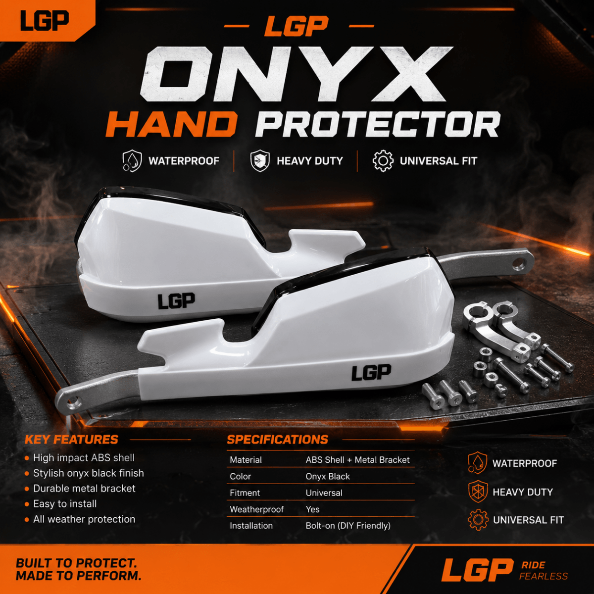 LGP Onyx Universal Motorcycle Hand Protector With Aluminium Mounts – White - View 2