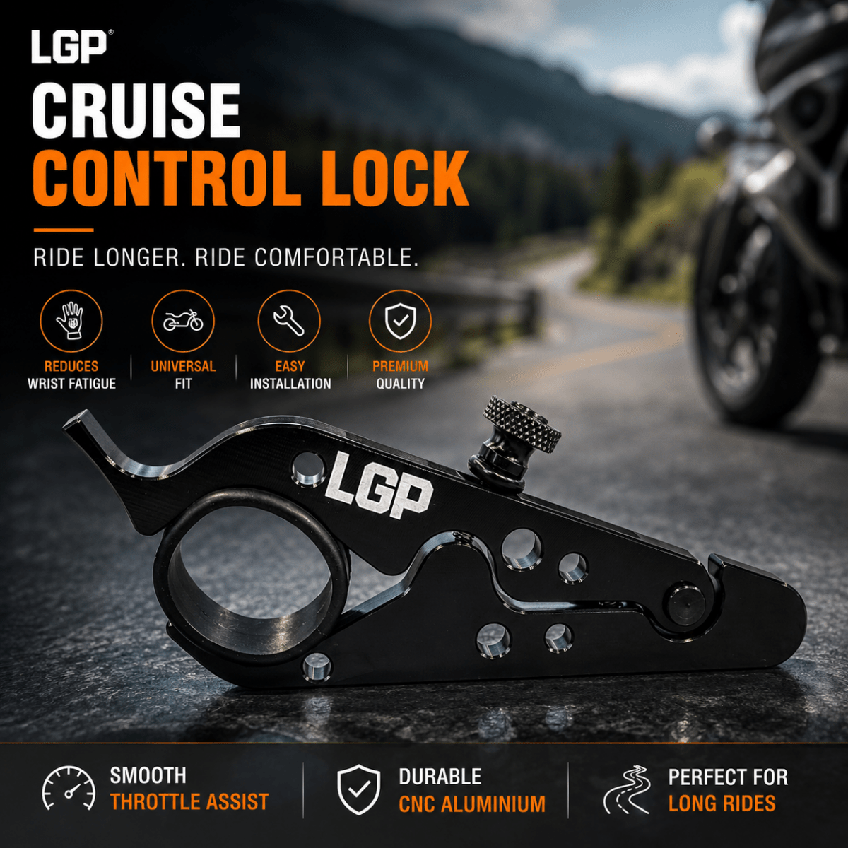 LGP Universal Motorcycle Cruise Control Lock – Throttle Assist for All Bikes - View 2