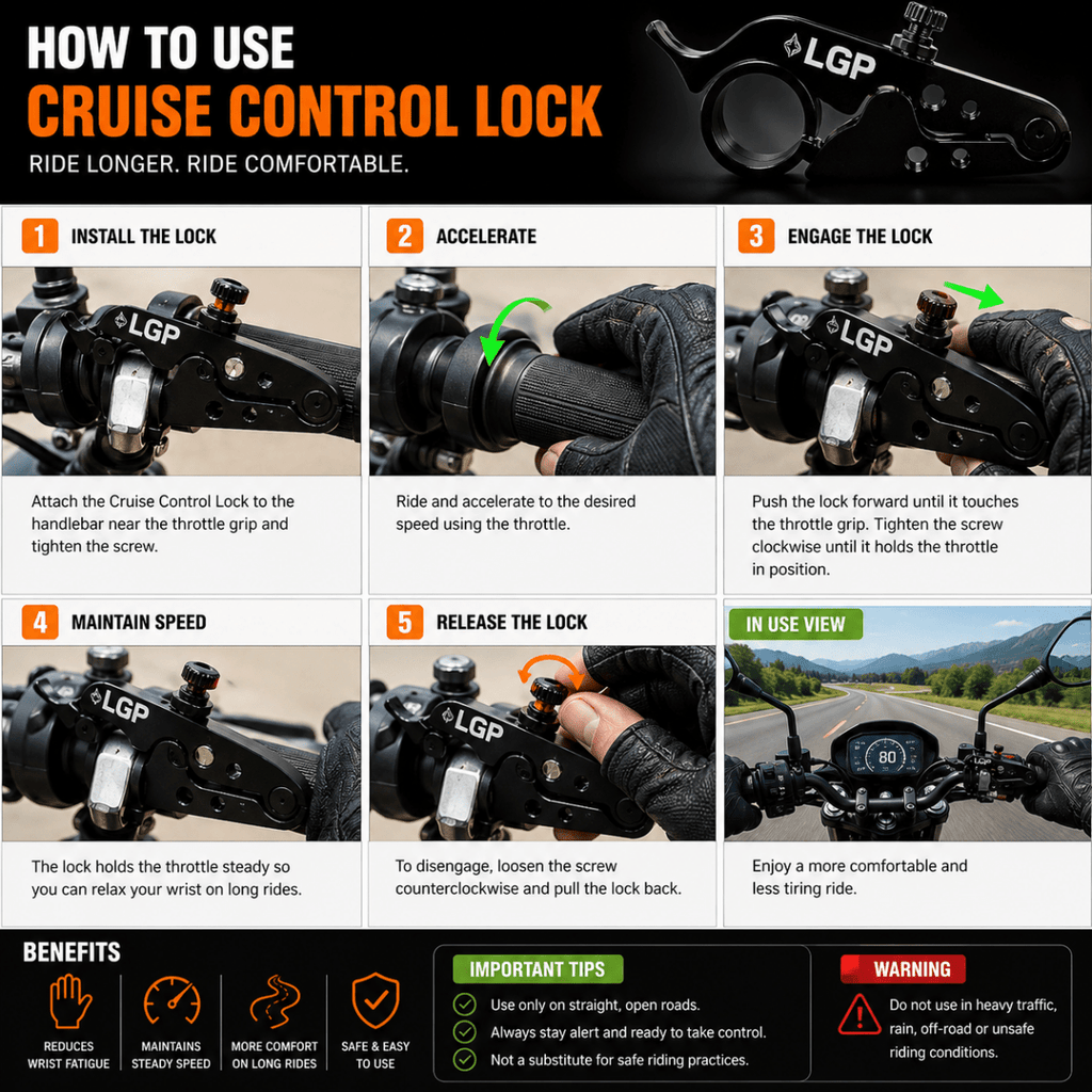 LGP Universal Motorcycle Cruise Control Lock – Throttle Assist for All Bikes - View 3