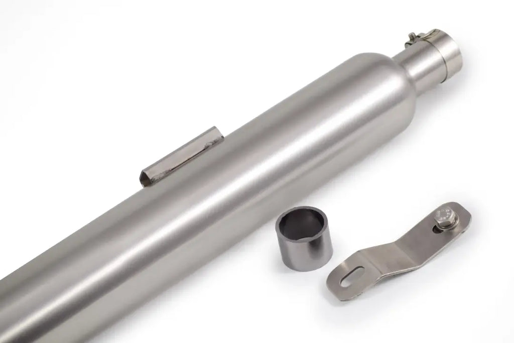 Powerage Slip-On Exhaust for Royal Enfield 350 / 500 – Brushed Steel Long Type Performance Exhaust - View 2