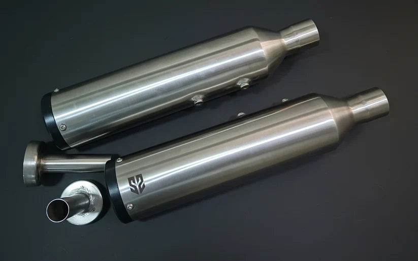 SS Motocorp Adaptable Slip-On Exhaust (Pair) for Royal Enfield Super Meteor 650 | Steel Finish Performance Silencer with DB