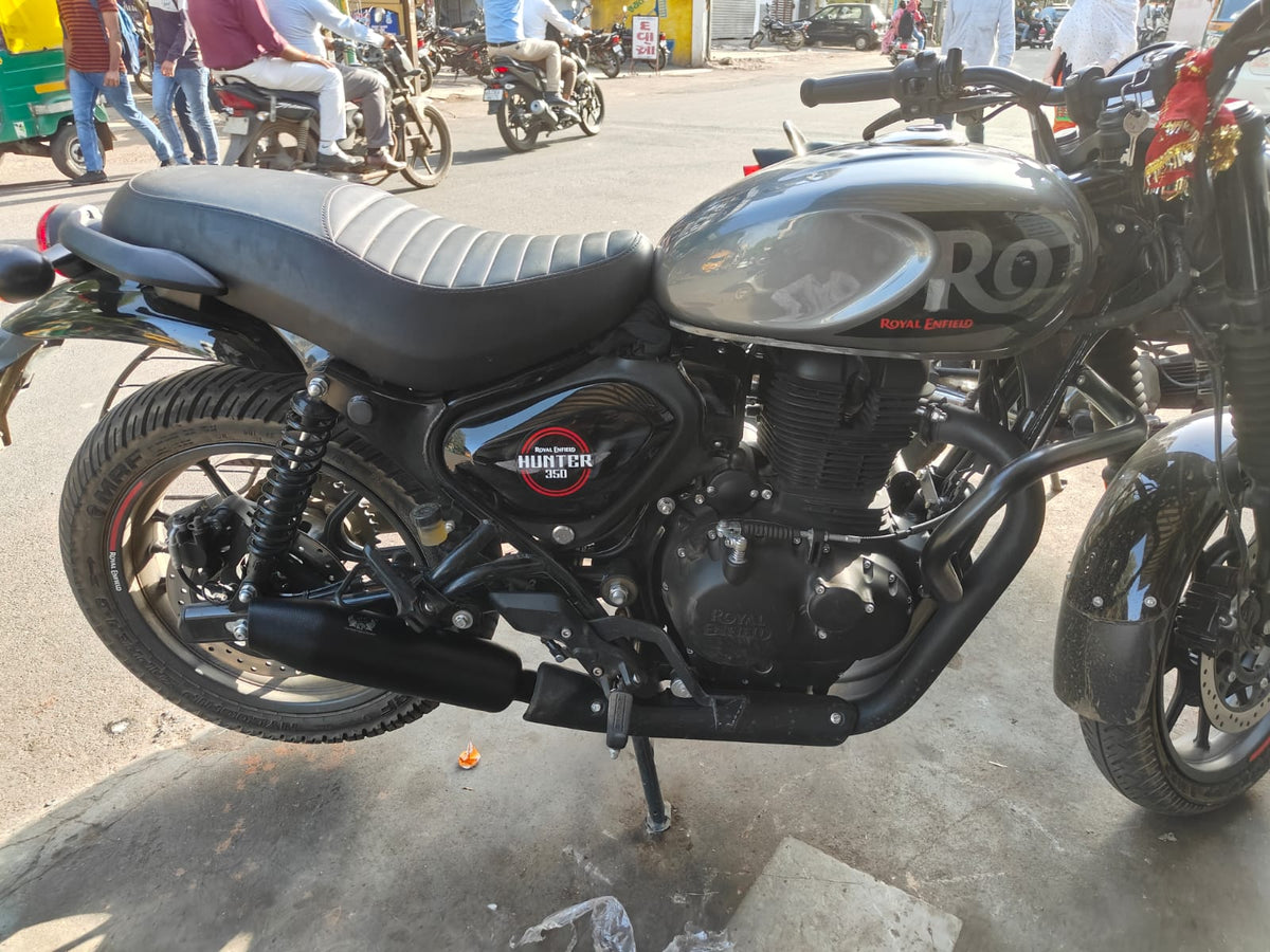 KP Racing System Mini Dolphin Black Exhaust for Royal Enfield Hunter 350, Bullet 350, Classic 350 Reborn & Meteor 350 | Deep