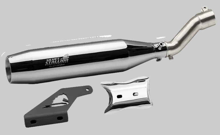 Triumph Speed 400 / Scrambler 400X / T4 Blaze Performance Exhaust | Silver Stallion | +2 BHP Power Boost | Silver / Black